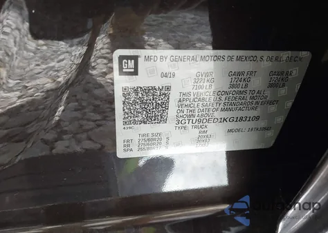 2019 GMC Sierra 1500 Slt z USA, uszkodzony, nr VIN 3GTU9DED1KG183109